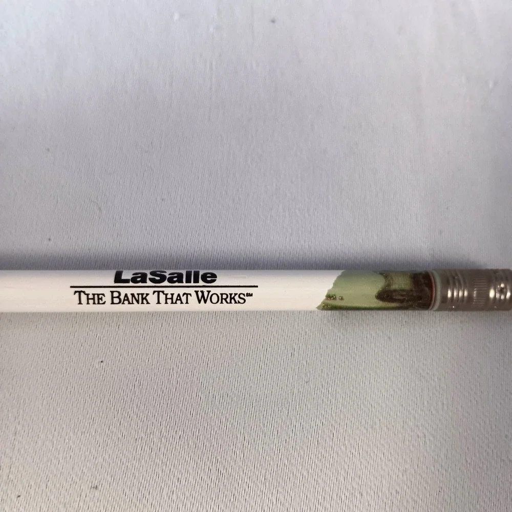 Vtg LaSalle Bank Wood Pencil $20 Bill Money‎ Art Chicago Banking Collectible